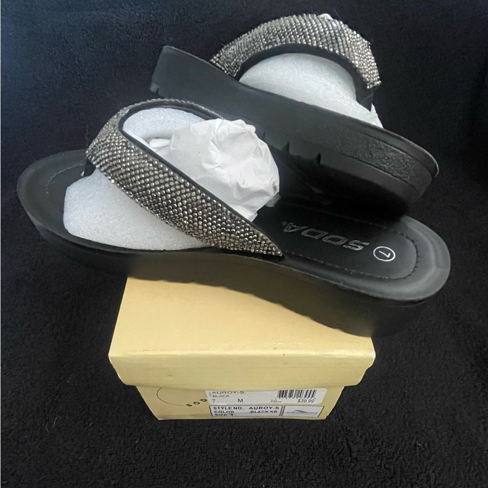 Soda Black Embellished Women's Sandals